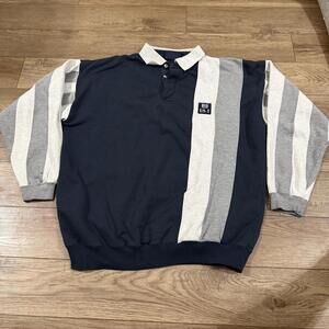 Vintage 90s Striped Colorblock Polo Sweater Harbor Bay Tall